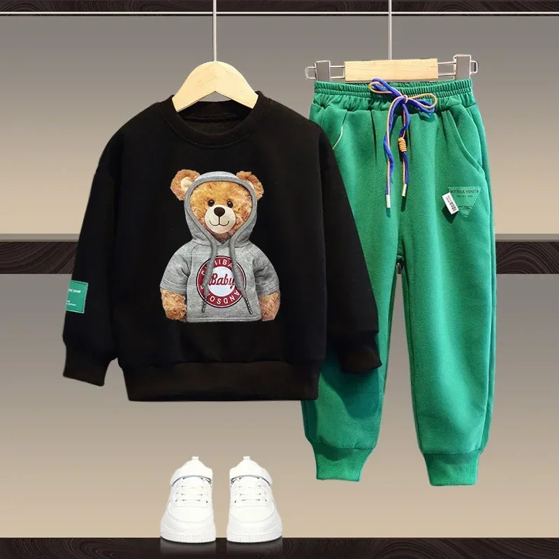 utumn Baby Tracksuit – Cartoon Bear Sweatshirt & Pants 2-Piece Cotton Outfit for Boys & Girls (2Years-14Years)