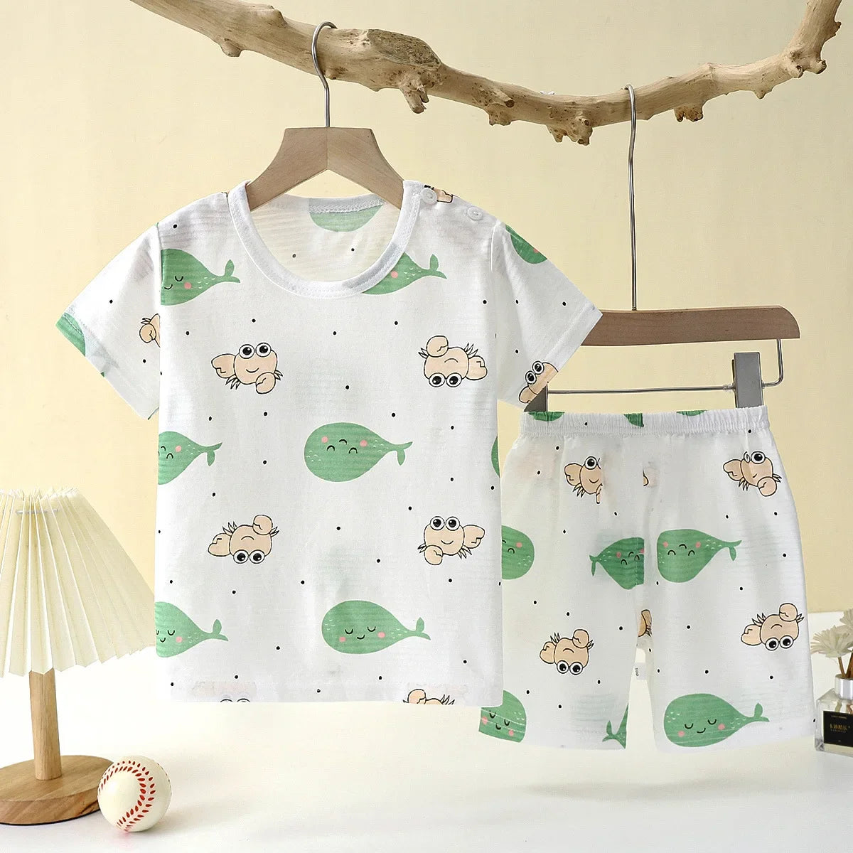 Summer Kid's Clothing Set – Short Sleeve T-Shirt and Shorts Home Sleepwear for Boys and Girls (9M-8Years).