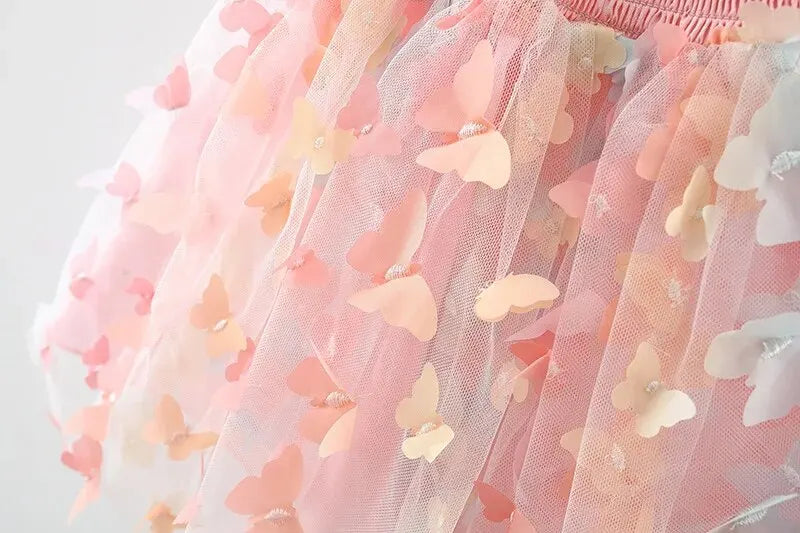 Girls' Summer Princess Dress with Colorful Mesh Butterfly Wings and Drawstring Waist - Perfect for Parties(6M-3Years) .