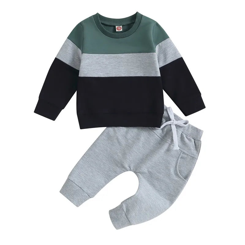 Baby Boy 2-Piece Outfit Set| Long Sleeve Sweatshirt & Elastic Pants Clothes (0-3Years)