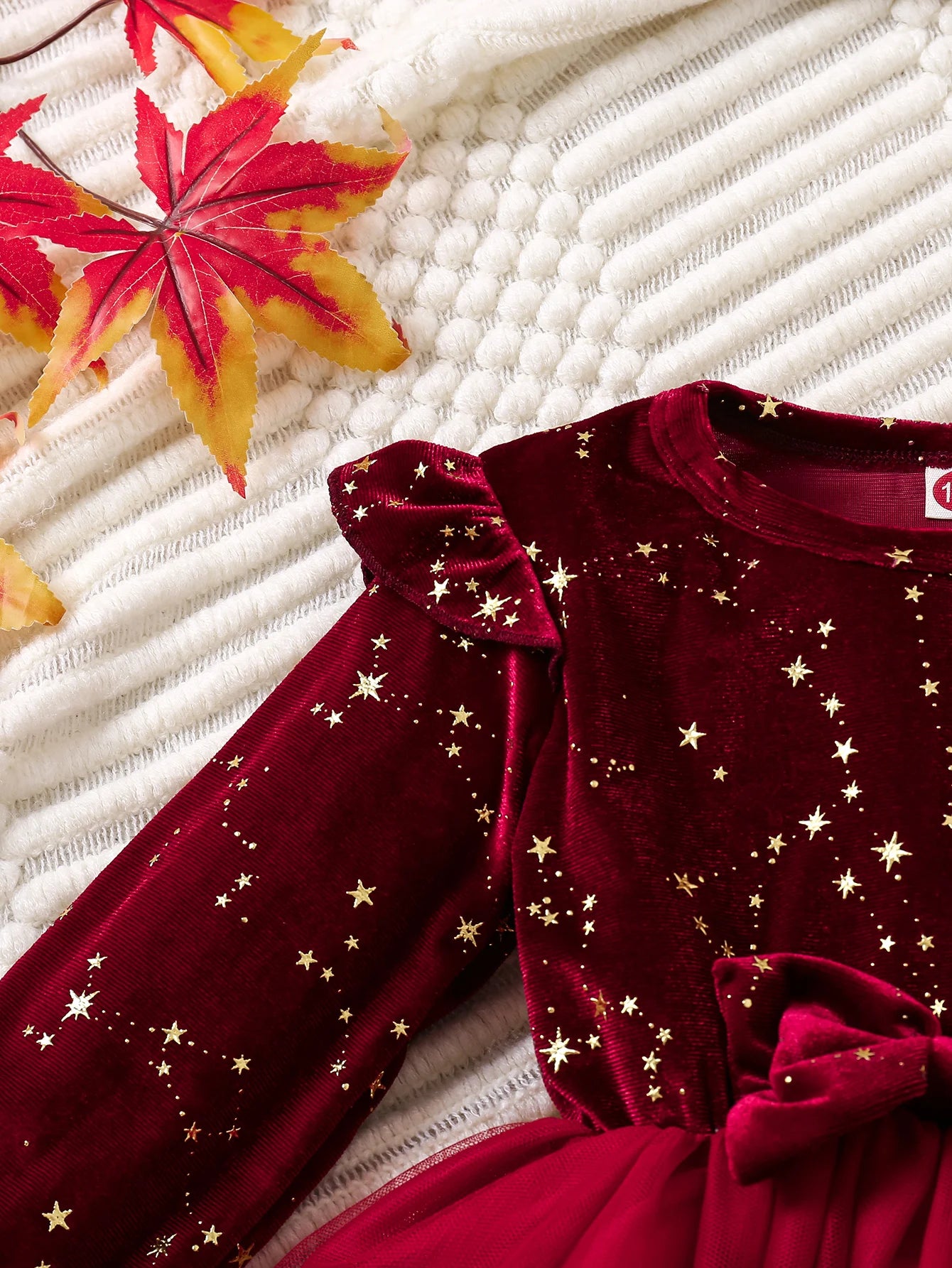 Red Velvet Party Dress - Princess Gown with Star Mesh  (1-8 Years)