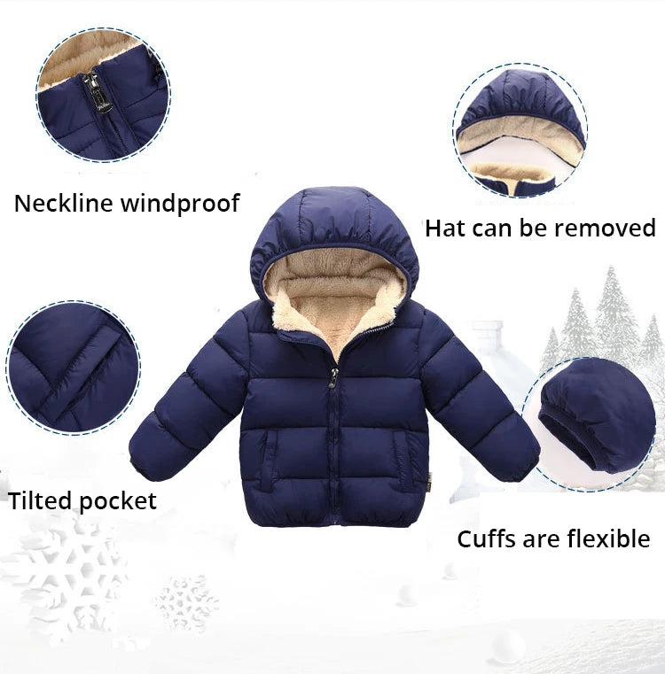 Winter Thick Jackets for Kids: Warm Plush Coats with Fur Hood for Boys and Girls (1-6 Years).