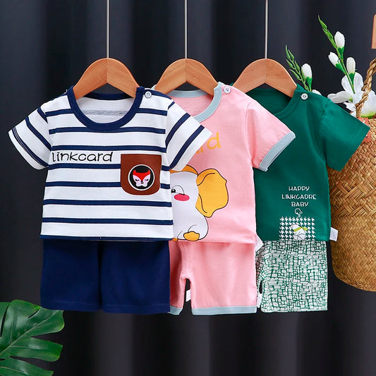 Kids Clothes Set – Baby Boy/Girl T-Shirt + Shorts Summer Clothing in Cotton with Cartoon Design (6M-4Years)