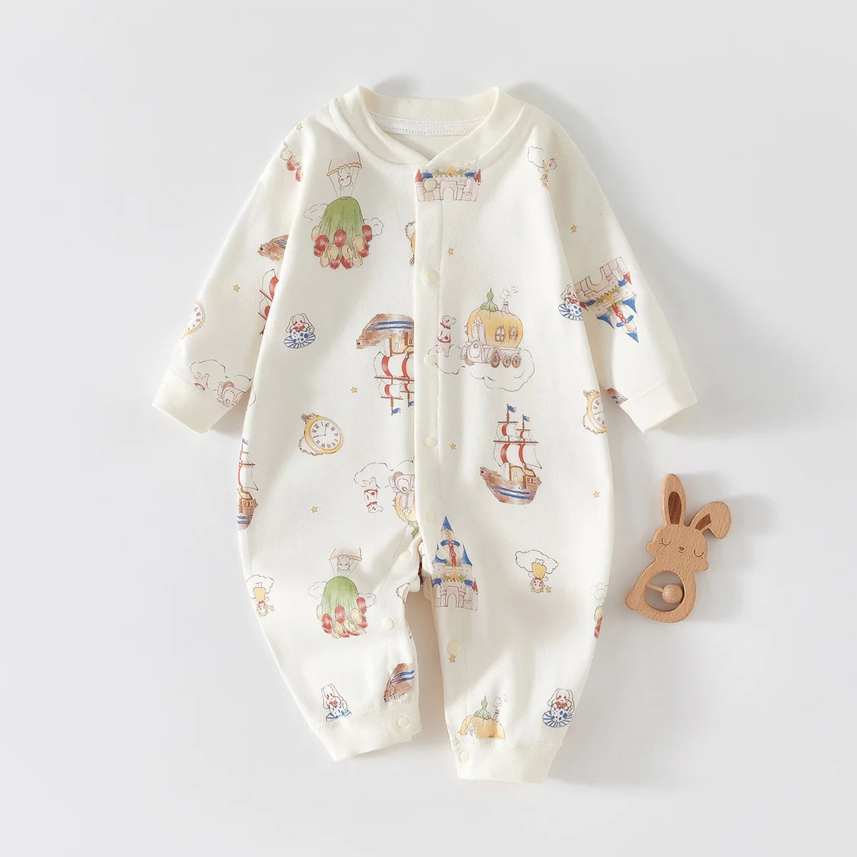 Newborn Baby Onesie 100% Cotton Boys Girls Long Sleeve Printed Jumpsuit