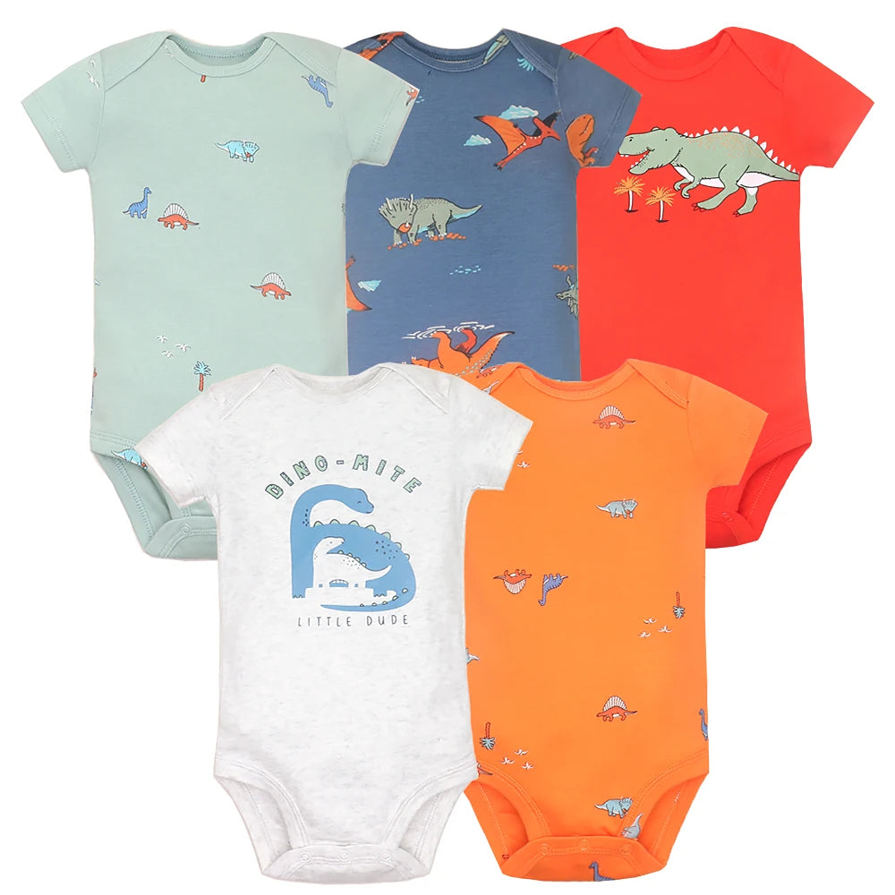 5PCS Baby Bodysuits Set – 100% Cotton Short Sleeve Newborn Clothes for Boys and Girls, Soft and Comfy Infant Outfit, Perfect Baby Shower Gift (6M-2Years)