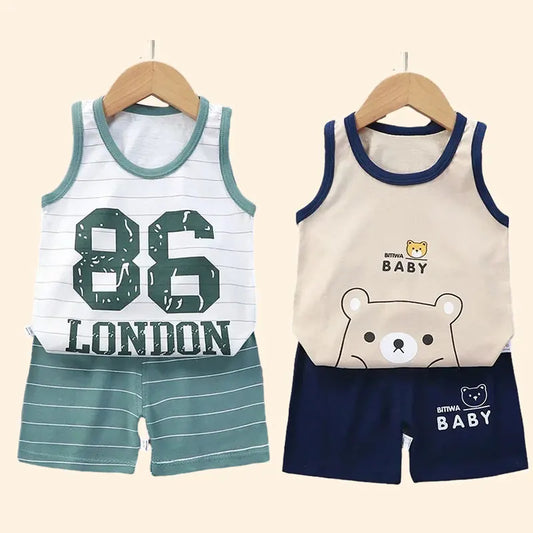 Kids' Summer Cotton Clothing Set - Boys' & Girls' Sleeveless Vest, T-Shirt, and Shorts Outfit (9M-7Years).