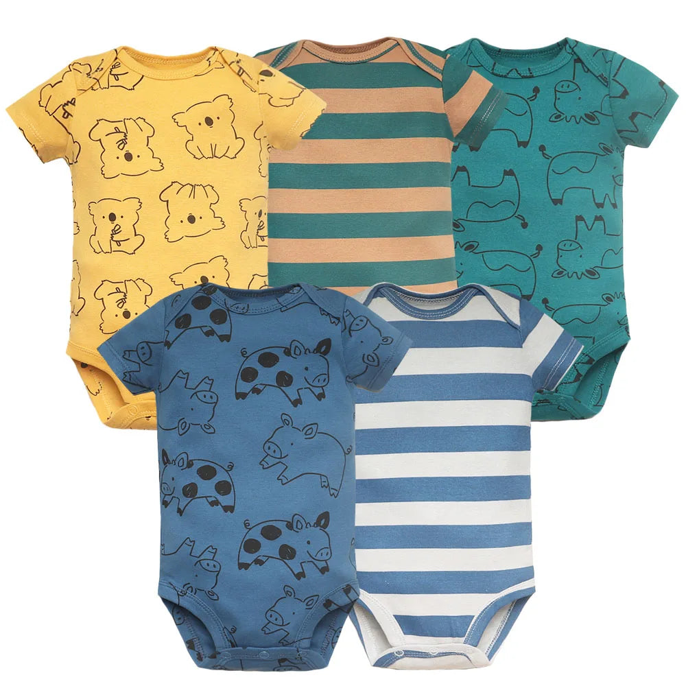 5PCS Baby Bodysuits Set – 100% Cotton Short Sleeve Newborn Clothes for Boys and Girls, Soft and Comfy Infant Outfit, Perfect Baby Shower Gift (6M-2Years)