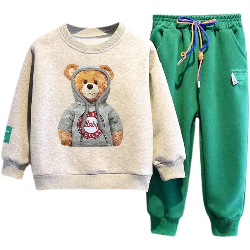 utumn Baby Tracksuit – Cartoon Bear Sweatshirt & Pants 2-Piece Cotton Outfit for Boys & Girls (2Years-14Years)