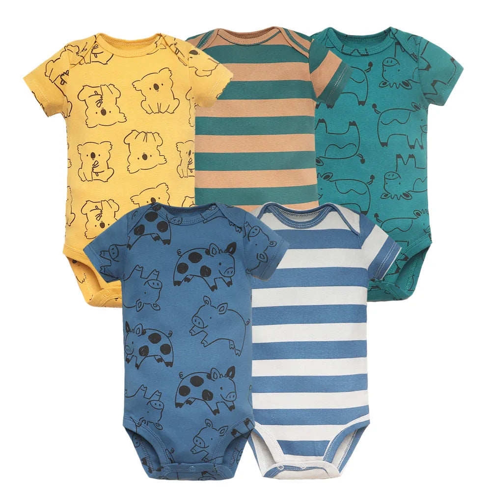 5PCS Baby Bodysuits Set – 100% Cotton Short Sleeve Newborn Clothes for Boys and Girls, Soft and Comfy Infant Outfit, Perfect Baby Shower Gift (6M-2Years)