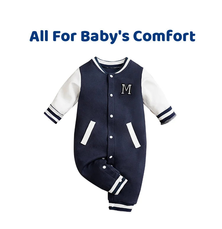 Newborn- Baby Boy & Girls Baseball Suit Cotton Long Sleeved Jumpsuit