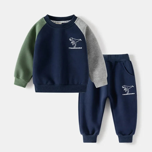 Boys' Two-Piece Tracksuit – Color Patchwork Kids Casual Outfit Set with Tops & Pants (2Years-8Years).