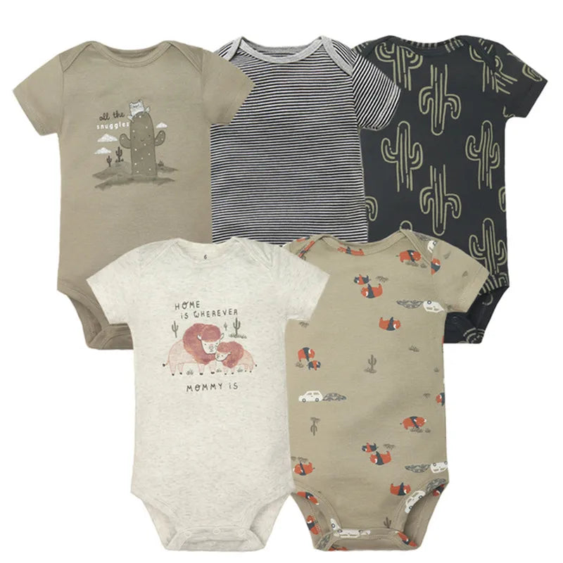 5PCS Baby Bodysuits Set – 100% Cotton Short Sleeve Newborn Clothes for Boys and Girls, Soft and Comfy Infant Outfit, Perfect Baby Shower Gift (6M-2Years)