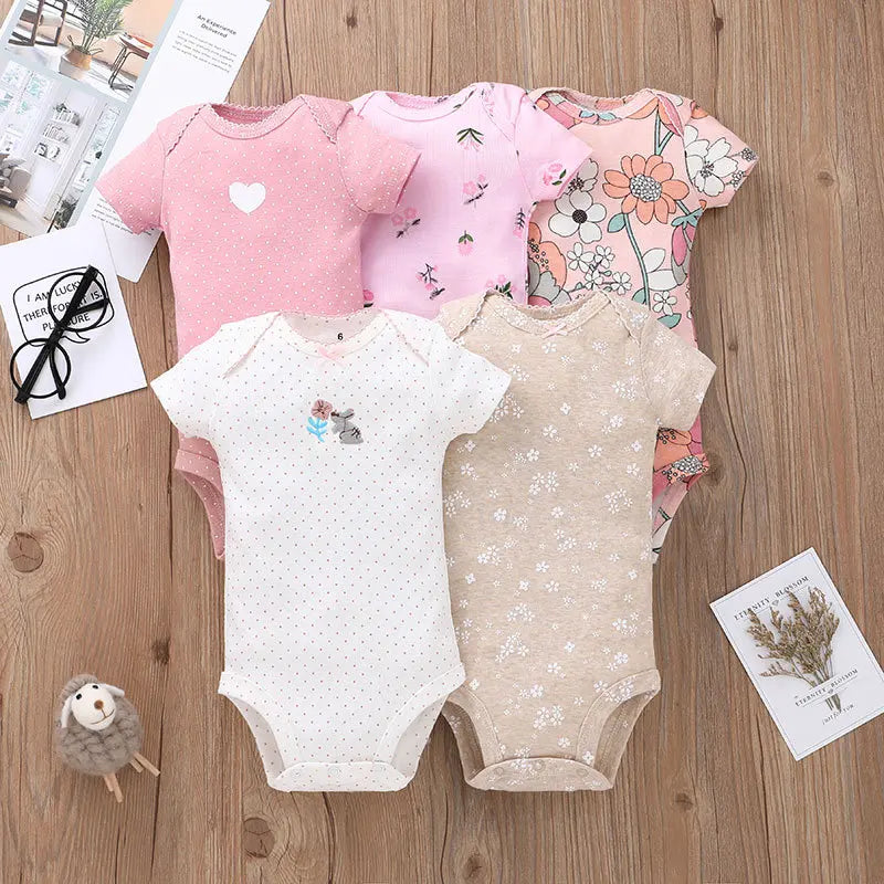 5PCS Baby Bodysuits Set – 100% Cotton Short Sleeve Newborn Clothes for Boys and Girls, Soft and Comfy Infant Outfit, Perfect Baby Shower Gift (6M-2Years)