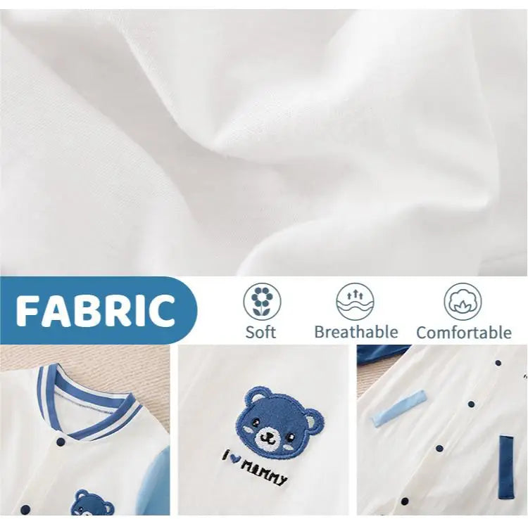 Newborn Cotton Baby Jumpsuit Baseball Suit Teddy Bear Embroidered Long Sleeved