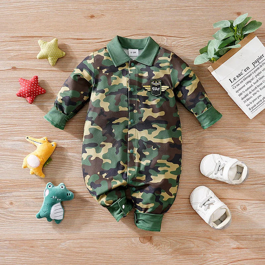 Newborn Baby boy Boston Camouflage Long Sleeve Jumpsuit