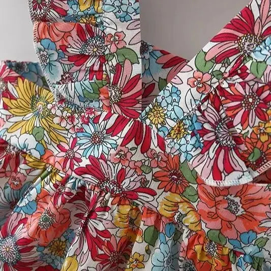 2-Piece Summer Baby Girl Dress – Fashionable Floral Fly Sleeve Cotton Dress with Crossbody Bag, Suitable for Babies Age(6M-3Years).