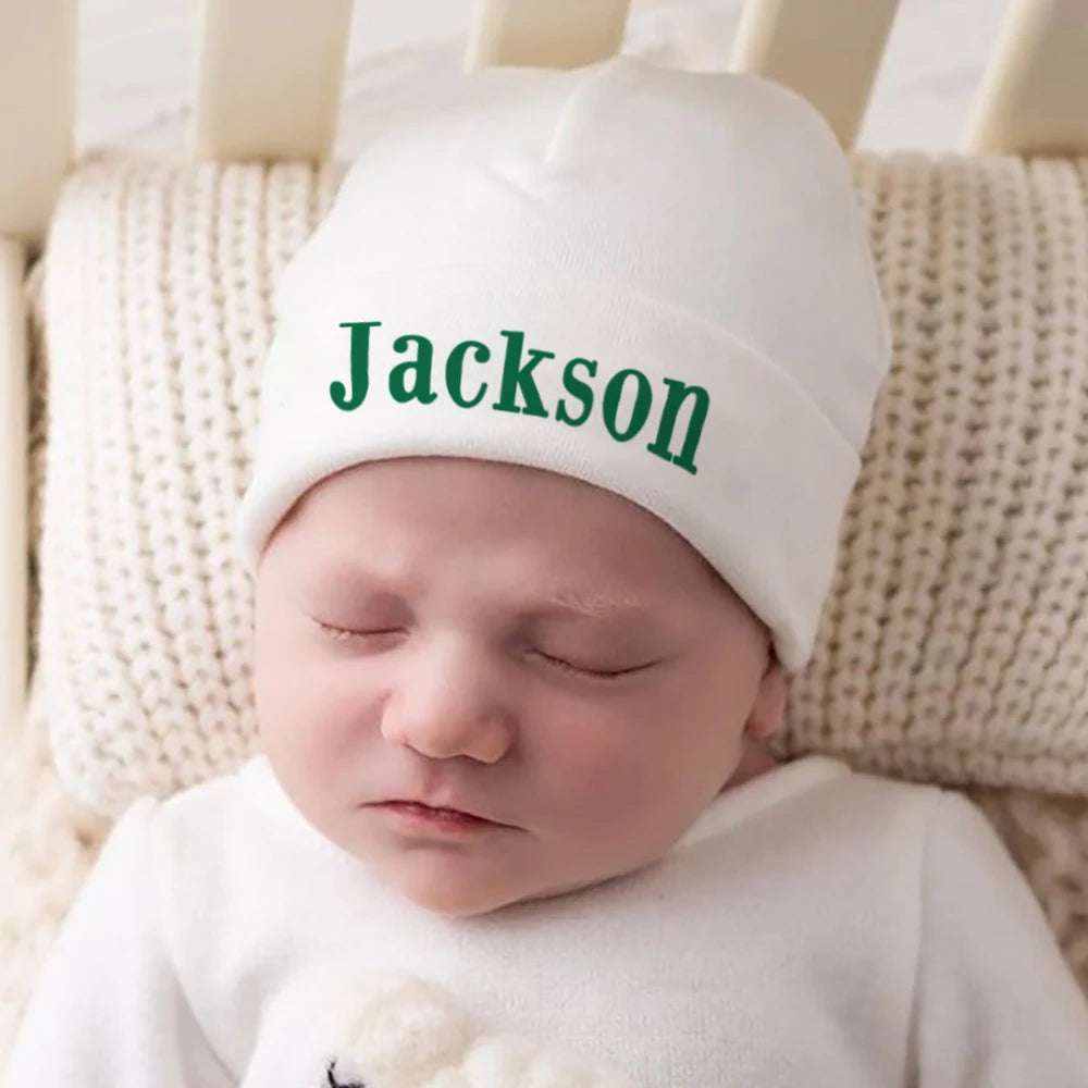Personalize Baby Beanies Caps Newborn Hospital Hat Monogram Infant Cotton Windproof Hats Custom Name Headwear Baby Shower Gifts