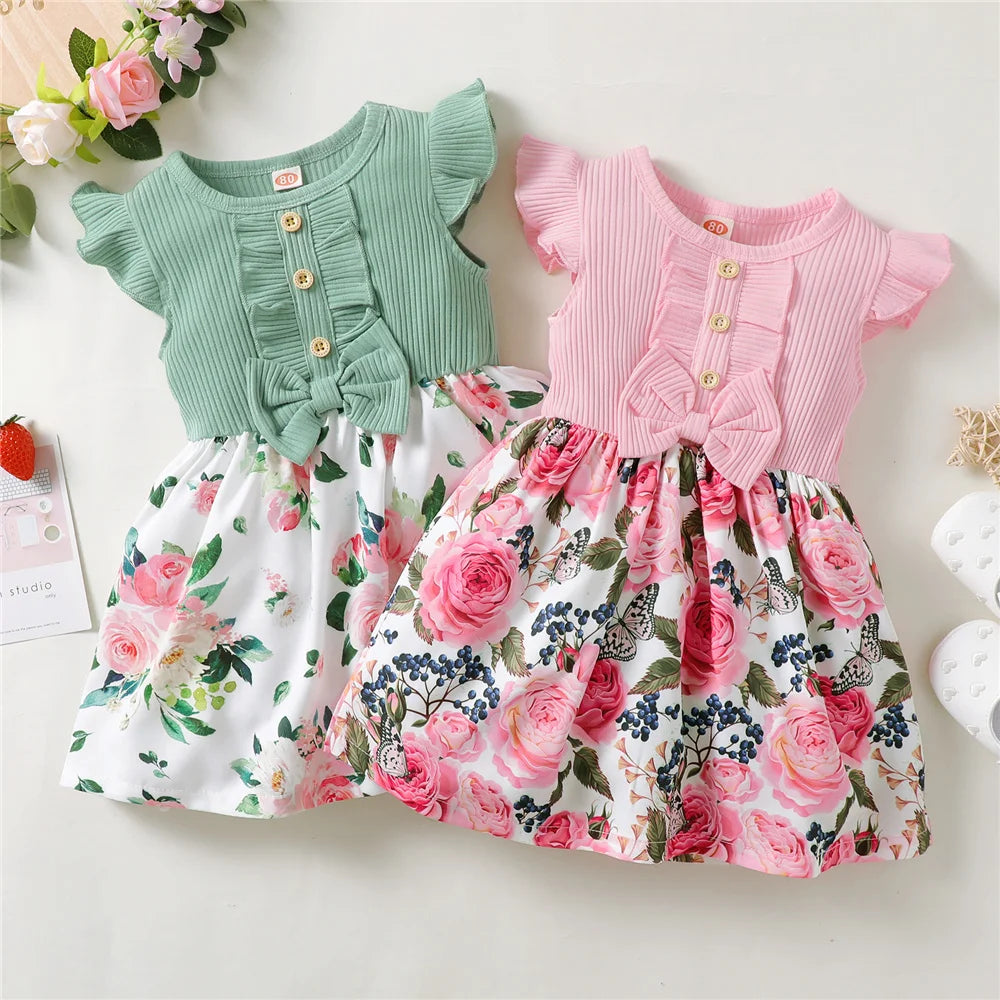 Baby Girl Sleeveless Floral Princess Dress - Fashionable Holiday Outfit for Little Girls (1-5 Years).