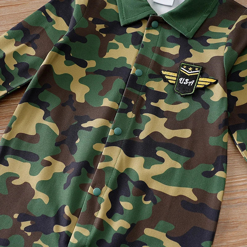 Newborn Baby boy Boston Camouflage Long Sleeve Jumpsuit