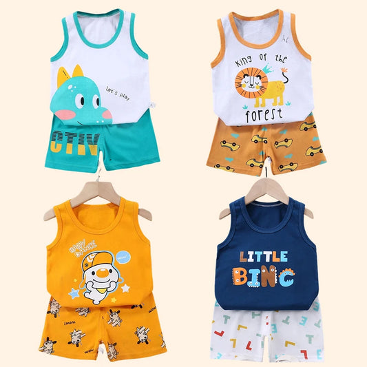 2-Piece Summer Kids' Outfit – Cotton Sleeveless Tank Top and Shorts Set for Boys (9M-8Years)