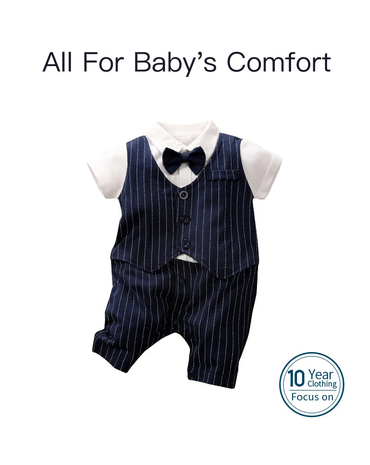 Newborn Baby Gentleman Party Outfit | Soft Cotton Short Sleeve Bodysuit for Boys (0-18 Months)