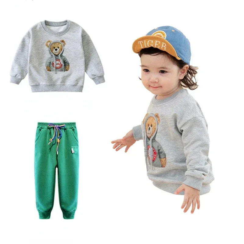 utumn Baby Tracksuit – Cartoon Bear Sweatshirt & Pants 2-Piece Cotton Outfit for Boys & Girls (2Years-14Years)