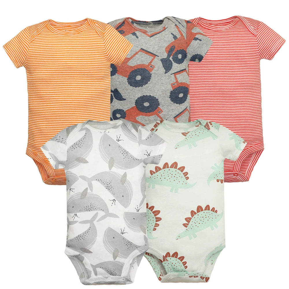 5PCS Baby Bodysuits Set – 100% Cotton Short Sleeve Newborn Clothes for Boys and Girls, Soft and Comfy Infant Outfit, Perfect Baby Shower Gift (6M-2Years)