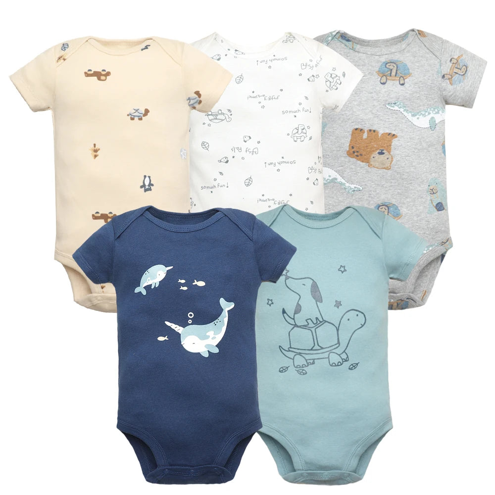 5PCS Baby Bodysuits Set – 100% Cotton Short Sleeve Newborn Clothes for Boys and Girls, Soft and Comfy Infant Outfit, Perfect Baby Shower Gift (6M-2Years)