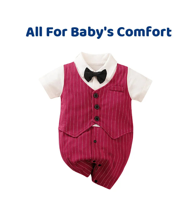 Newborn Baby Gentleman Party Outfit | Soft Cotton Short Sleeve Bodysuit for Boys (0-18 Months)