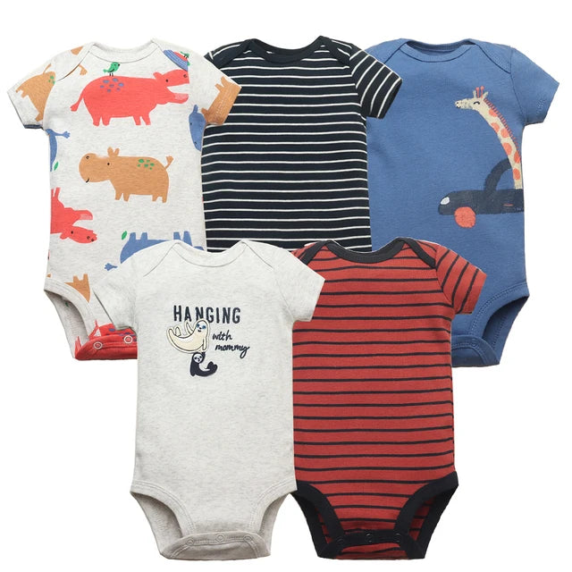 5PCS Baby Bodysuits Set – 100% Cotton Short Sleeve Newborn Clothes for Boys and Girls, Soft and Comfy Infant Outfit, Perfect Baby Shower Gift (6M-2Years)
