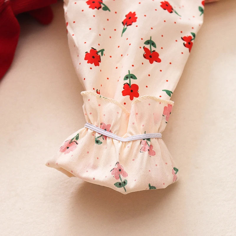 Adorable Autumn Newborn Girls' Long Sleeve Dress – Cartoon Fragmented Flower Lapel Baby Princess Dress with Cute Strap (9M-3Years)