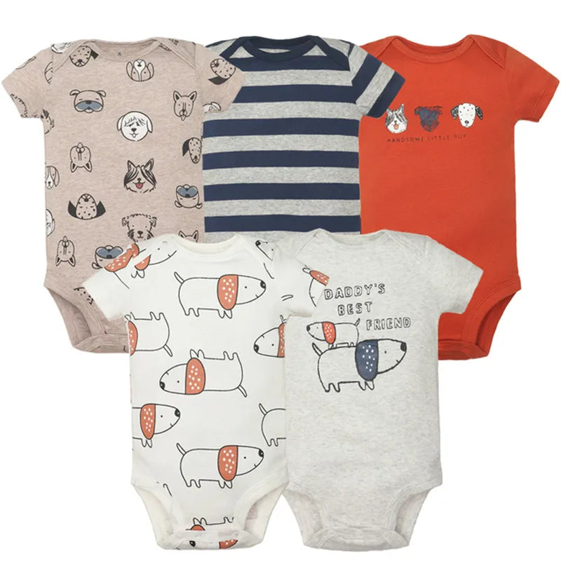 5PCS Baby Bodysuits Set – 100% Cotton Short Sleeve Newborn Clothes for Boys and Girls, Soft and Comfy Infant Outfit, Perfect Baby Shower Gift (6M-2Years)
