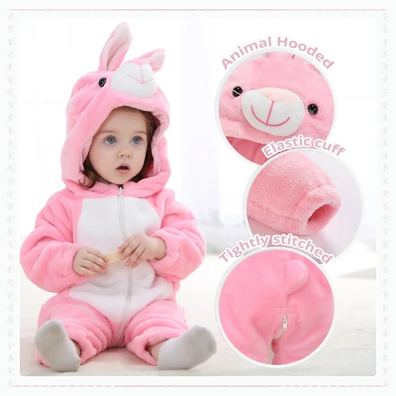 Winter Baby Rompers for Girls and Boys – Hooded Flannel Toddler Infant Overall Jumpsuit Costume (0M-1Years)