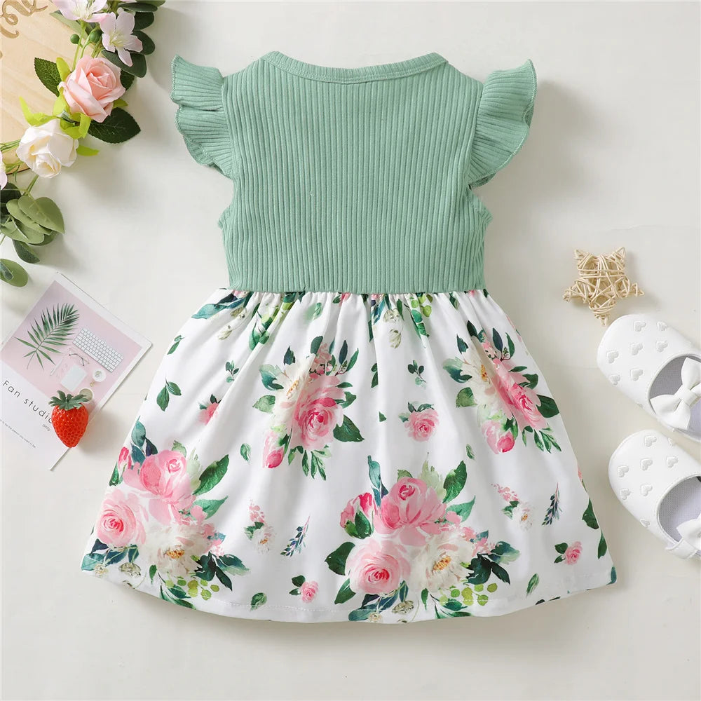 Baby Girl Sleeveless Floral Princess Dress - Fashionable Holiday Outfit for Little Girls (1-5 Years).