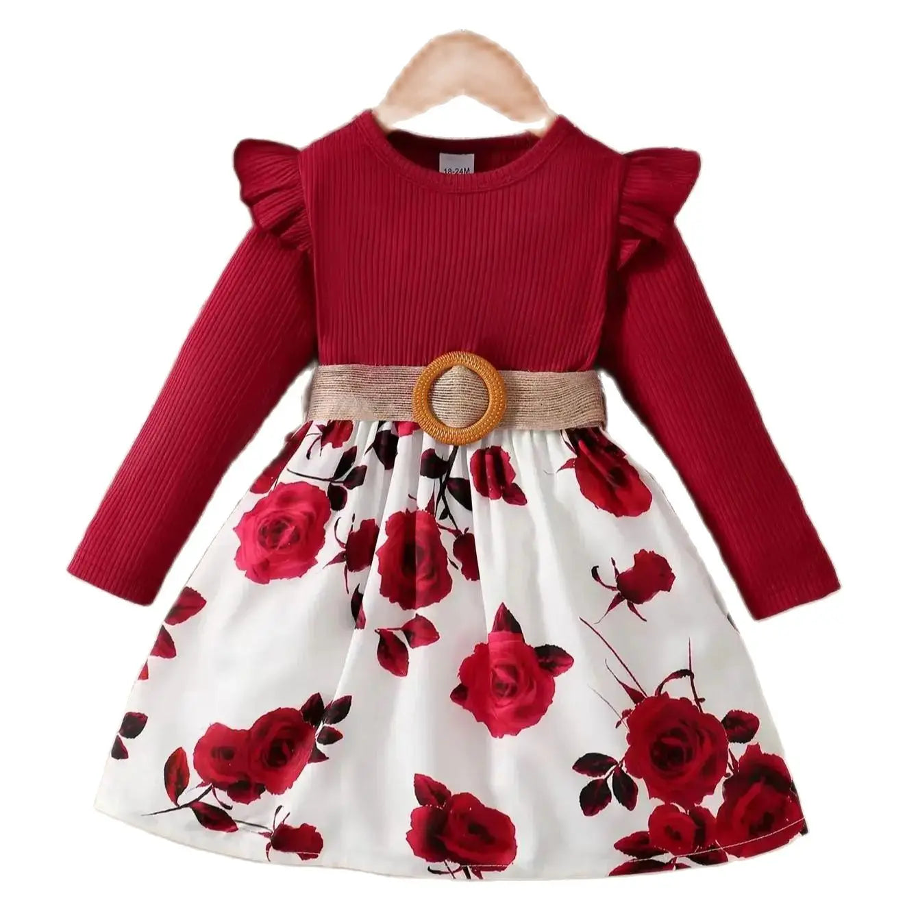 Girls' Red Long-Sleeve Flower Dress – Perfect for New Year, Birthday, Wedding Party and Special Occasions (1-7 Years)