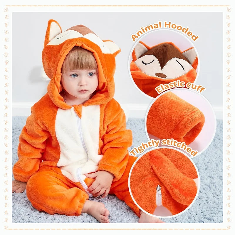 Winter Baby Rompers for Girls and Boys – Hooded Flannel Toddler Infant Overall Jumpsuit Costume (0M-1Years)
