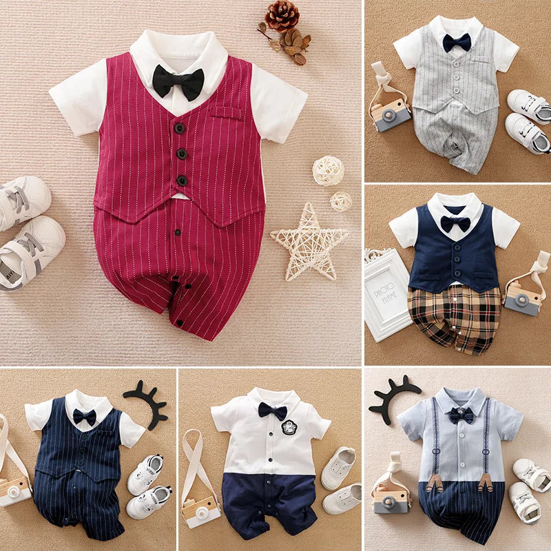Newborn Baby Gentleman Party Outfit | Soft Cotton Short Sleeve Bodysuit for Boys (0-18 Months)