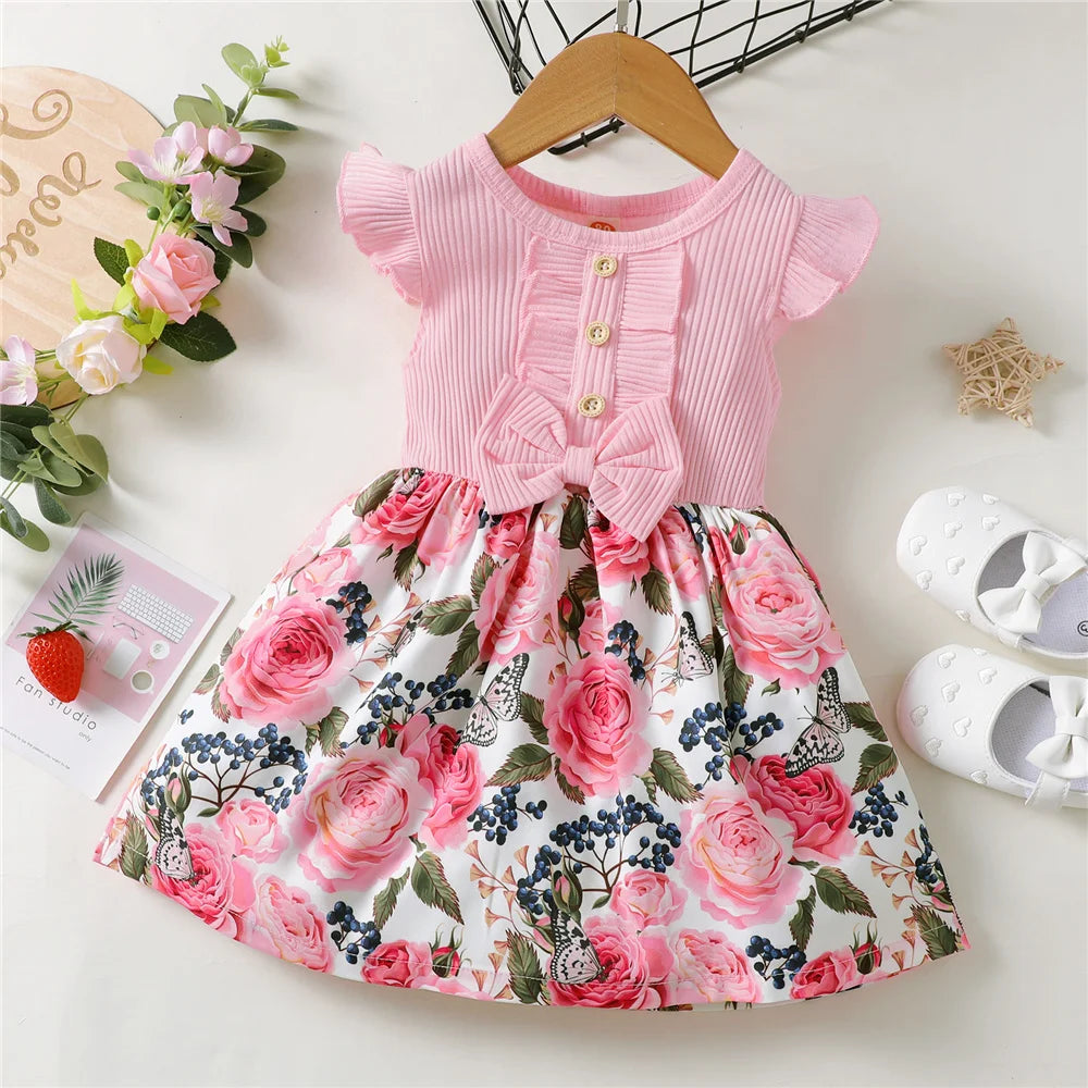 Baby Girl Sleeveless Floral Princess Dress - Fashionable Holiday Outfit for Little Girls (1-5 Years).
