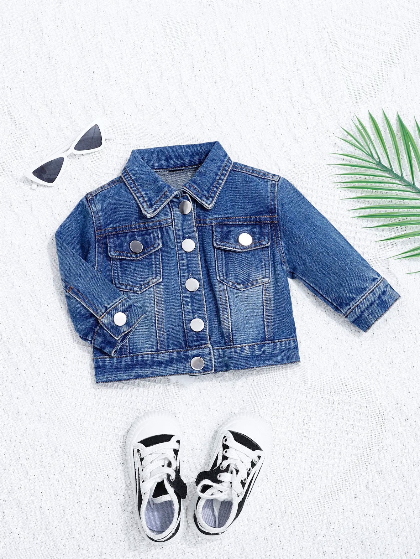 Girls' Denim Jacket | Lapel Design with Front Pockets & Cute Bobblehead Buttons (6M-3Years)