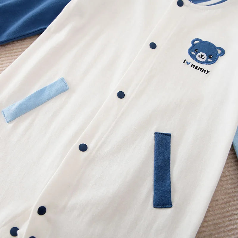 Newborn Cotton Baby Jumpsuit Baseball Suit Teddy Bear Embroidered Long Sleeved