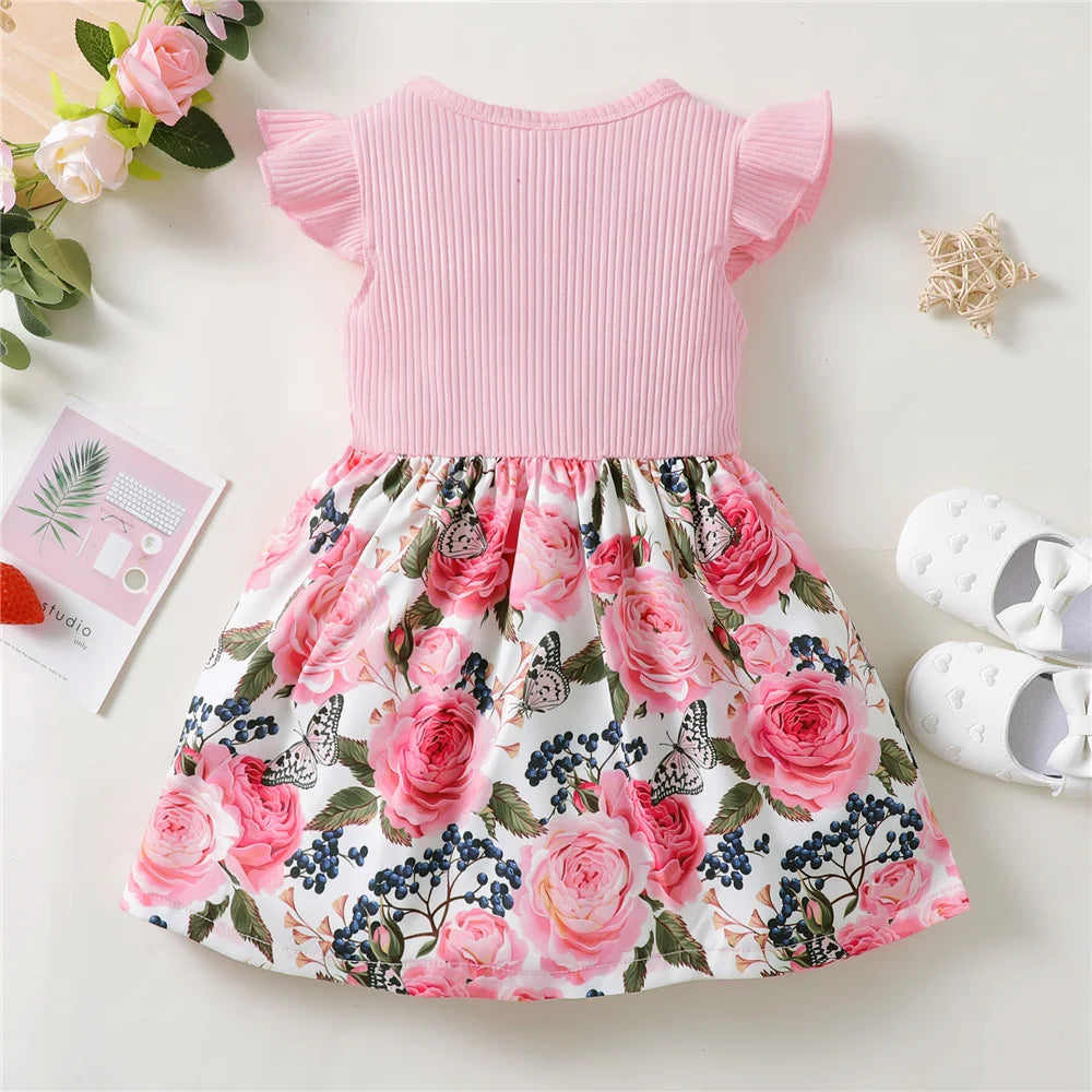 Baby Girl Sleeveless Floral Princess Dress - Fashionable Holiday Outfit for Little Girls (1-5 Years).