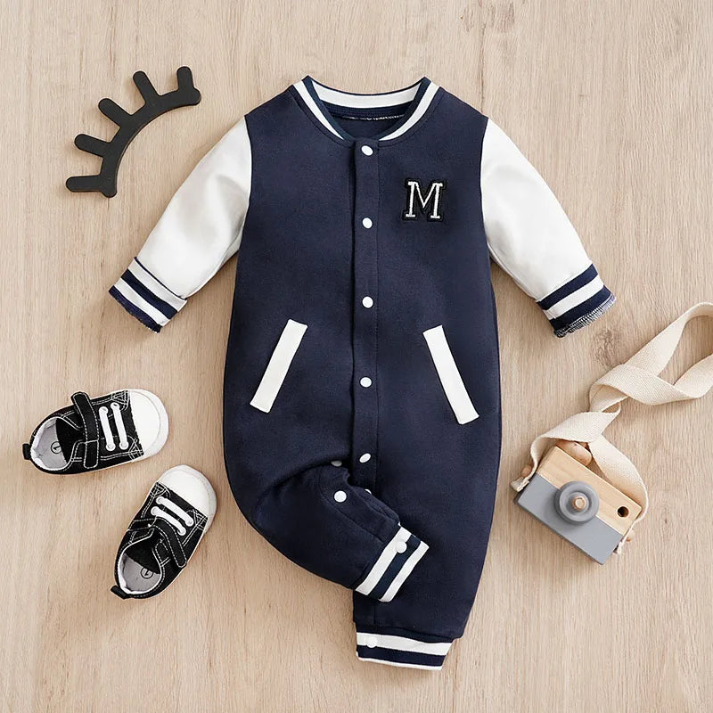 Newborn- Baby Boy & Girls Baseball Suit Cotton Long Sleeved Jumpsuit