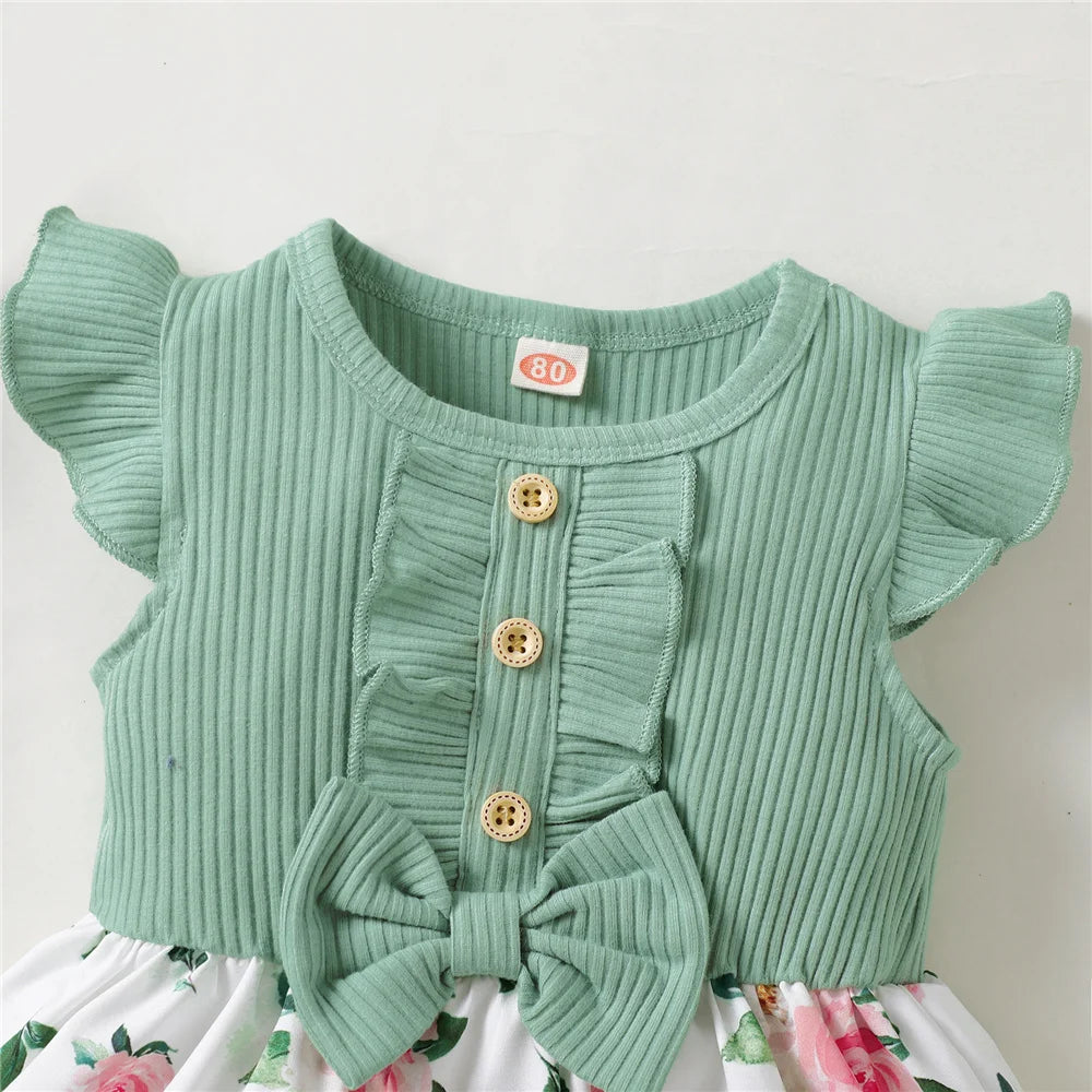Baby Girl Sleeveless Floral Princess Dress - Fashionable Holiday Outfit for Little Girls (1-5 Years).