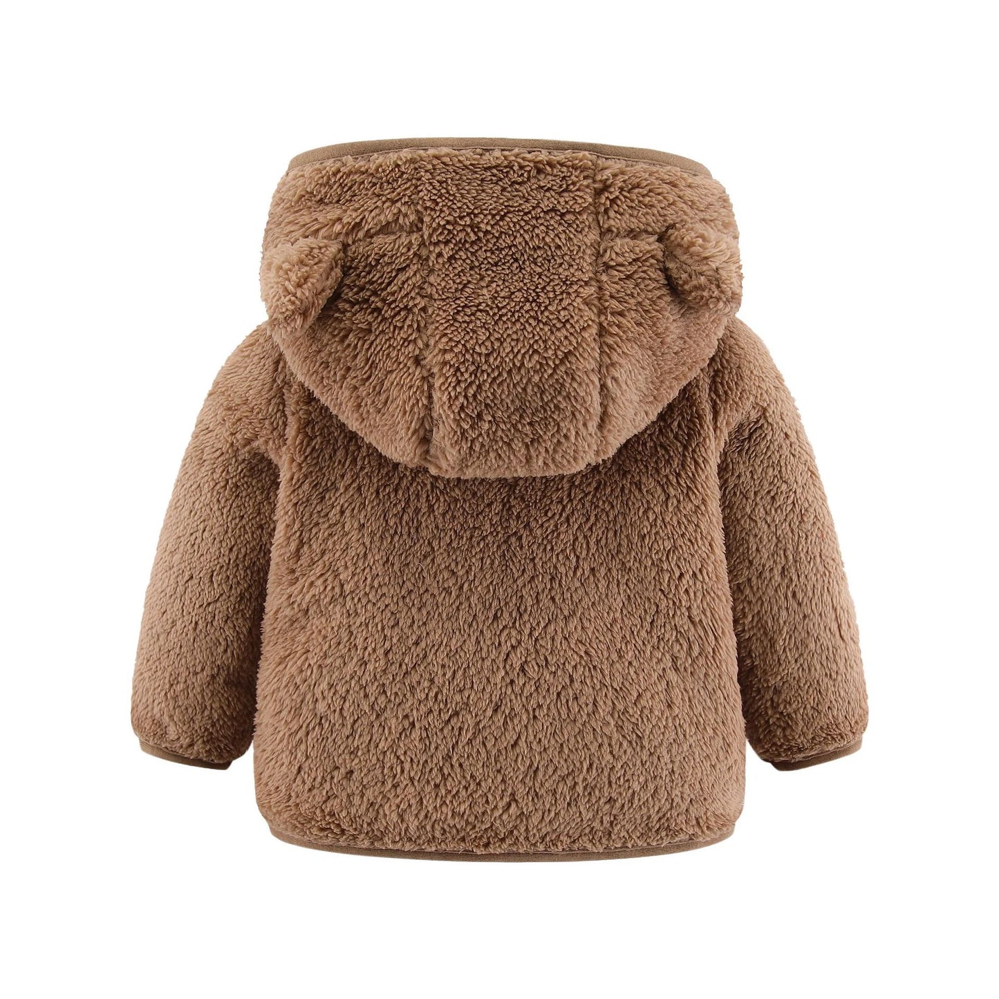 Adorable Spring and Autumn Fleece Coat for Children aged 0-3 years. Featuring cute bear ears and long sleeves.