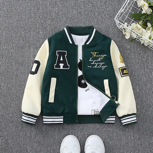 Spring and Autumn Kids' Jacket: Occidental-Style Striped Baseball Uniform for Boys and Girls (4-10 Years)