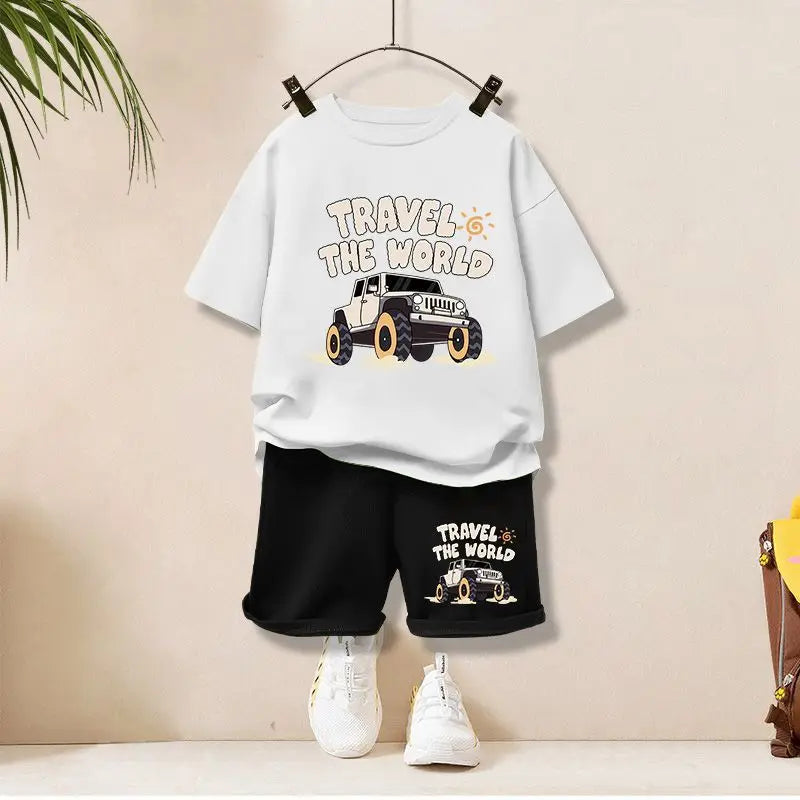 Summer Clothing Set | Letter Printed T-Shirt & Shorts 2-Piece Outfit for Boys (1-12Years)
