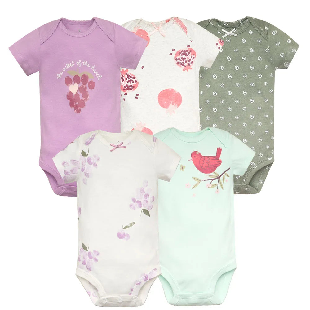 5PCS Baby Bodysuits Set – 100% Cotton Short Sleeve Newborn Clothes for Boys and Girls, Soft and Comfy Infant Outfit, Perfect Baby Shower Gift (6M-2Years)