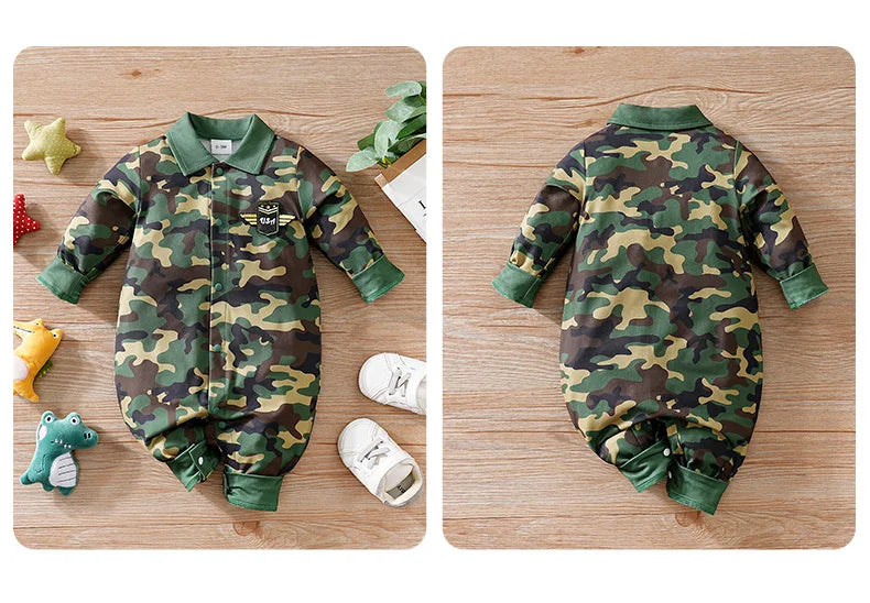 Newborn Baby boy Boston Camouflage Long Sleeve Jumpsuit